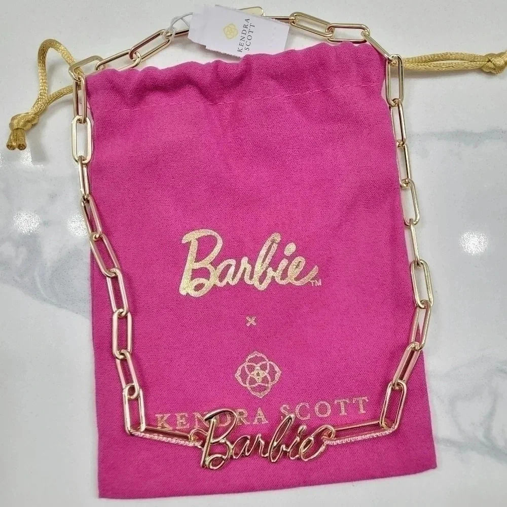 NWT Barbie x Kendra Scott Gold Link and Chain Necklace in Pink Crystal - Picture 4 of 4